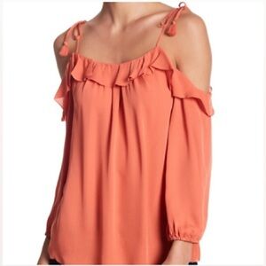 Joie Eukene Silk Cold Shoulder Top in Orange S